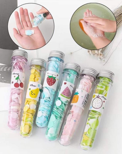 Portable Fruit Scented Paper Soap Sheets – Travel Friendly Hand Wash Soap for Kids & Adults