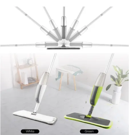 Magic Boom Spray mop for floor cleaning - 360° clean with removable microfiber mop pads & bottle for wet dry surface - Integrated Water Spray for Floor Cleaning, flat stick spray cleaner for home & office., Stainless Steel